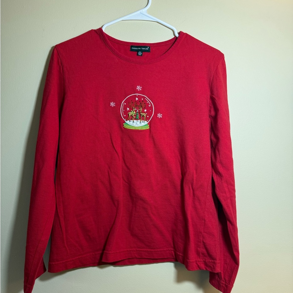 Carolyn Taylor Red Embroidered Long Sleeve Christmas Holiday shirt Small